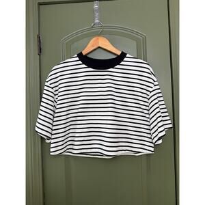 NWT Pistola Mae Stripe Cropped Oversized Tee Shirt Top Black & White Small